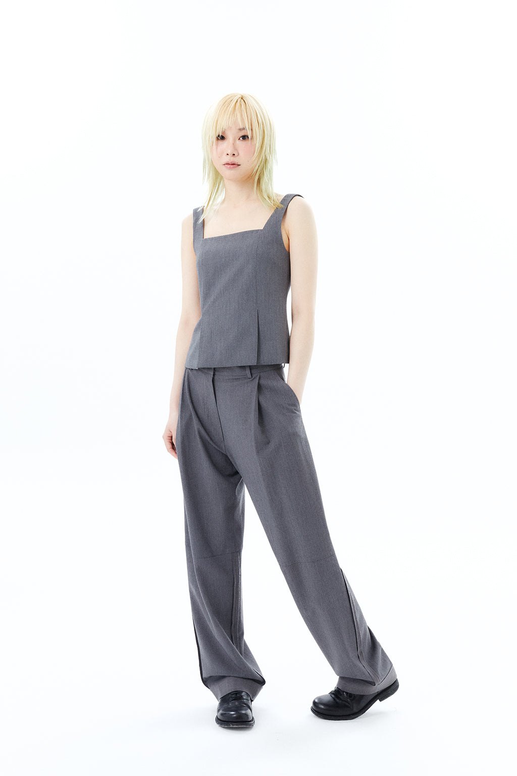 ONE TUCK WOOL PANTS 2 / GRAY