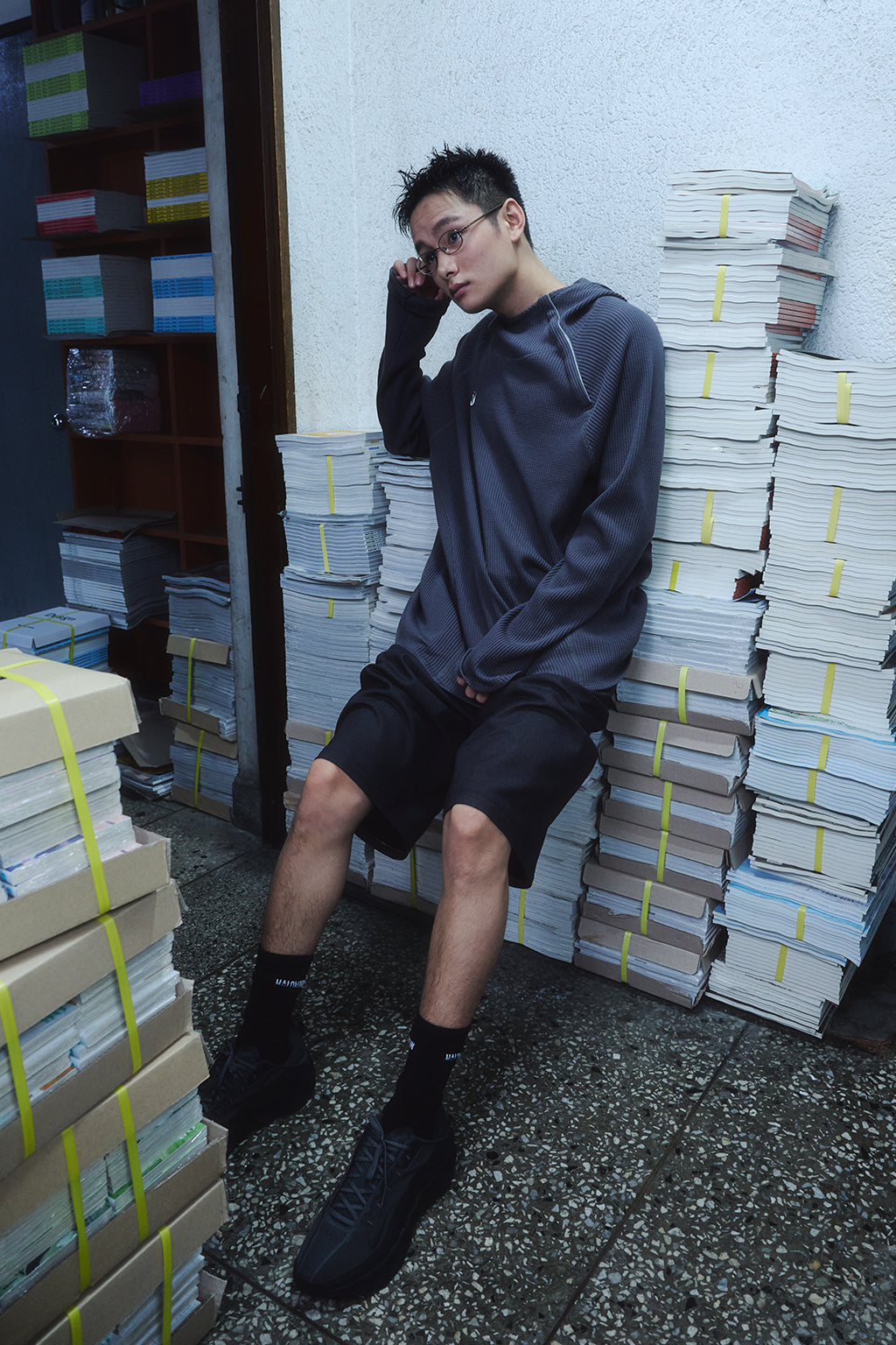 OVERSIZED WAFFLE HOODIE / DARK GRAY