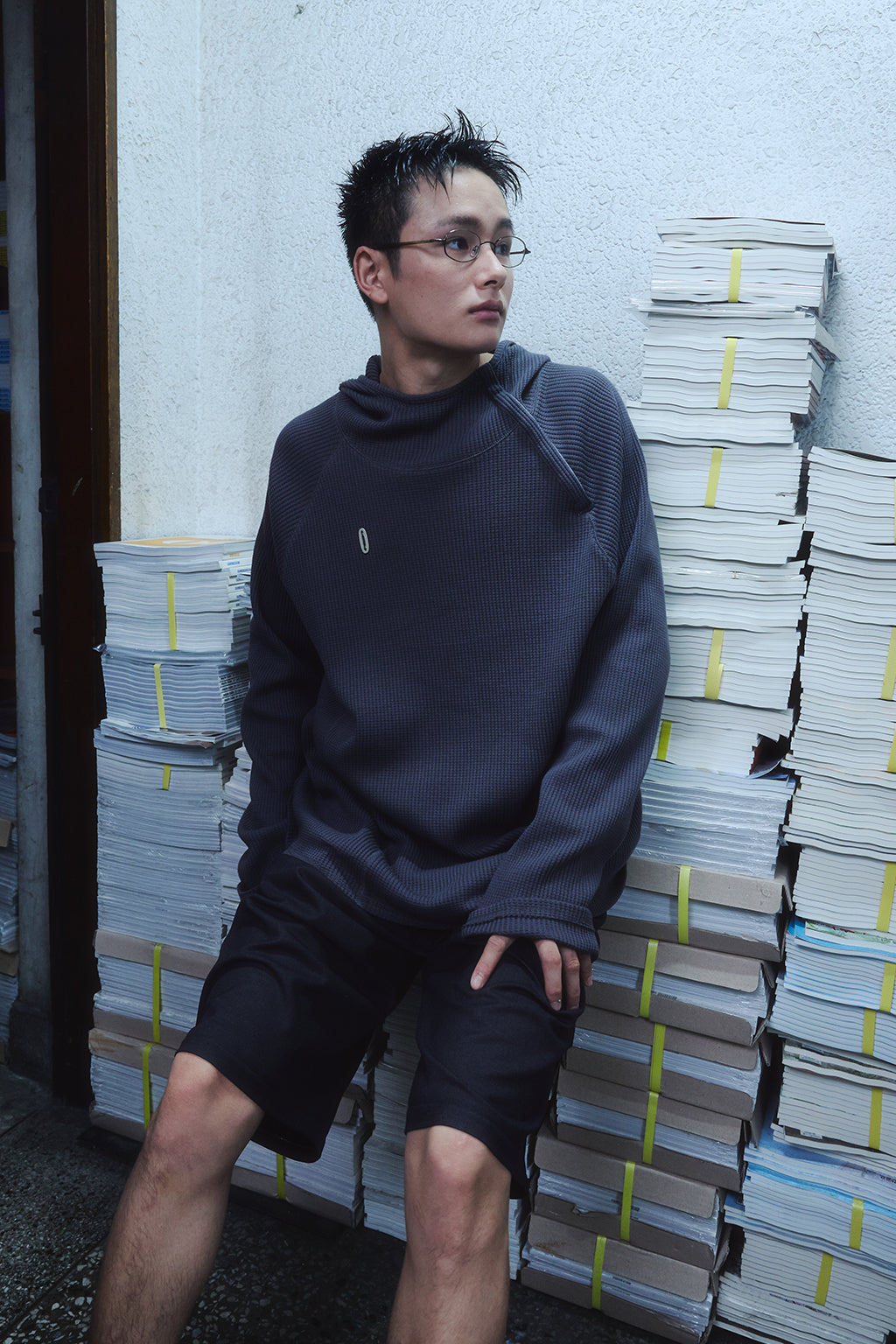 OVERSIZED WAFFLE HOODIE / DARK GRAY