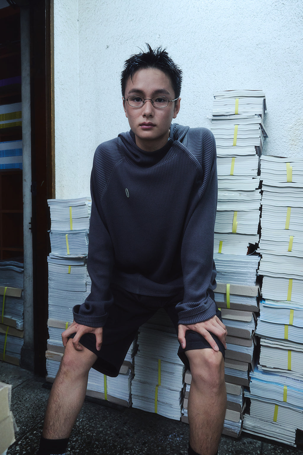 OVERSIZED WAFFLE HOODIE / DARK GRAY