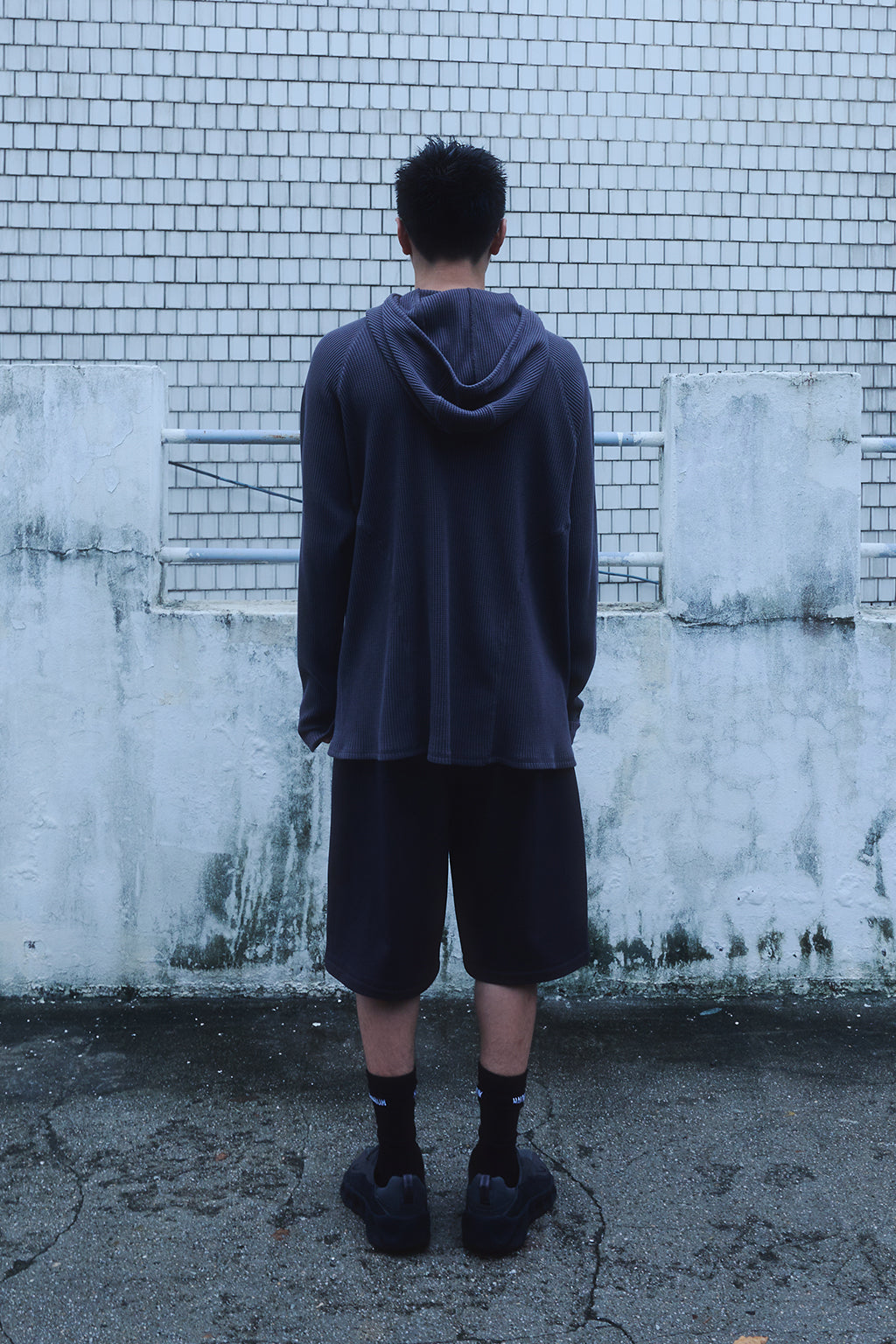 OVERSIZED WAFFLE HOODIE / DARK GRAY
