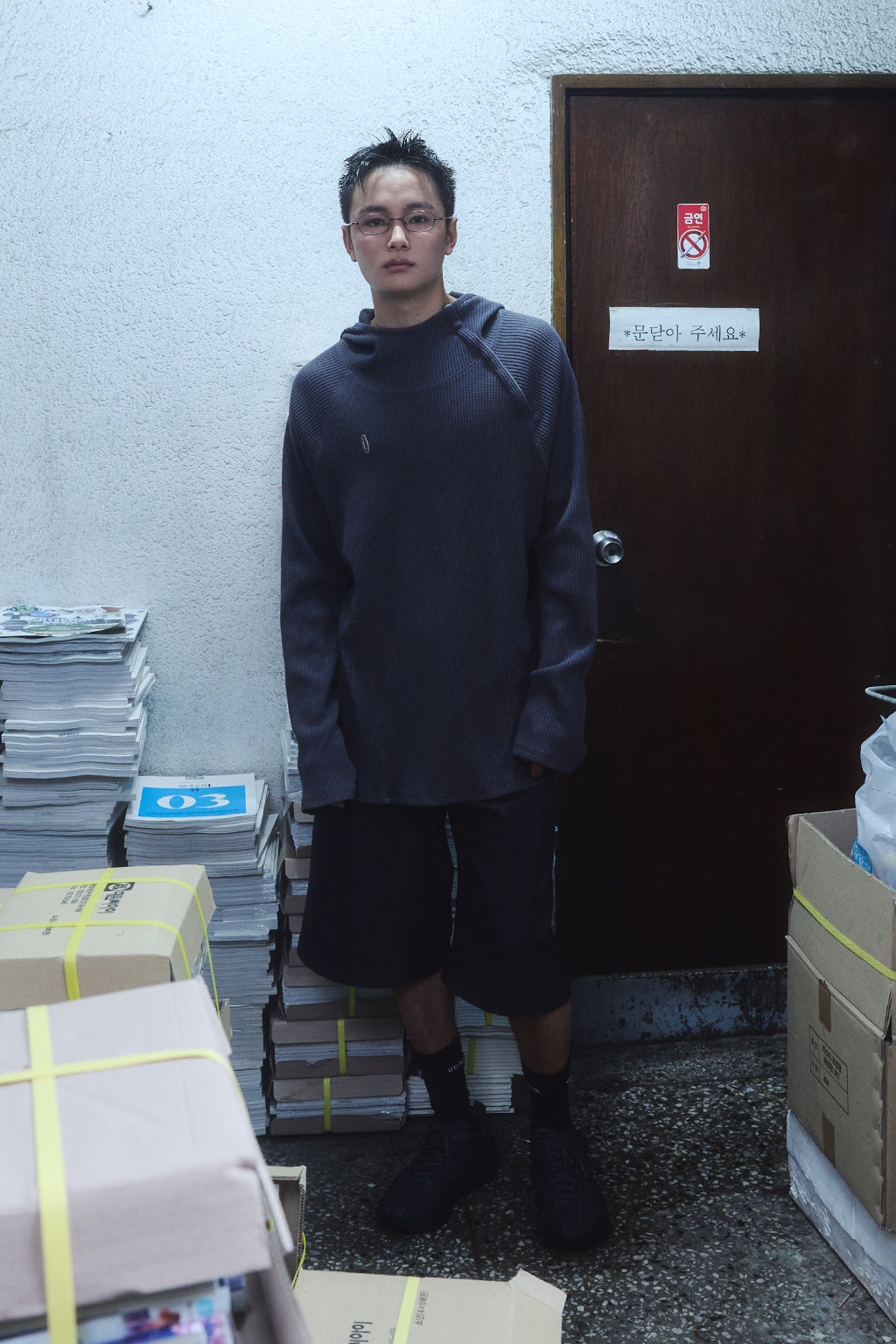 OVERSIZED WAFFLE HOODIE / DARK GRAY