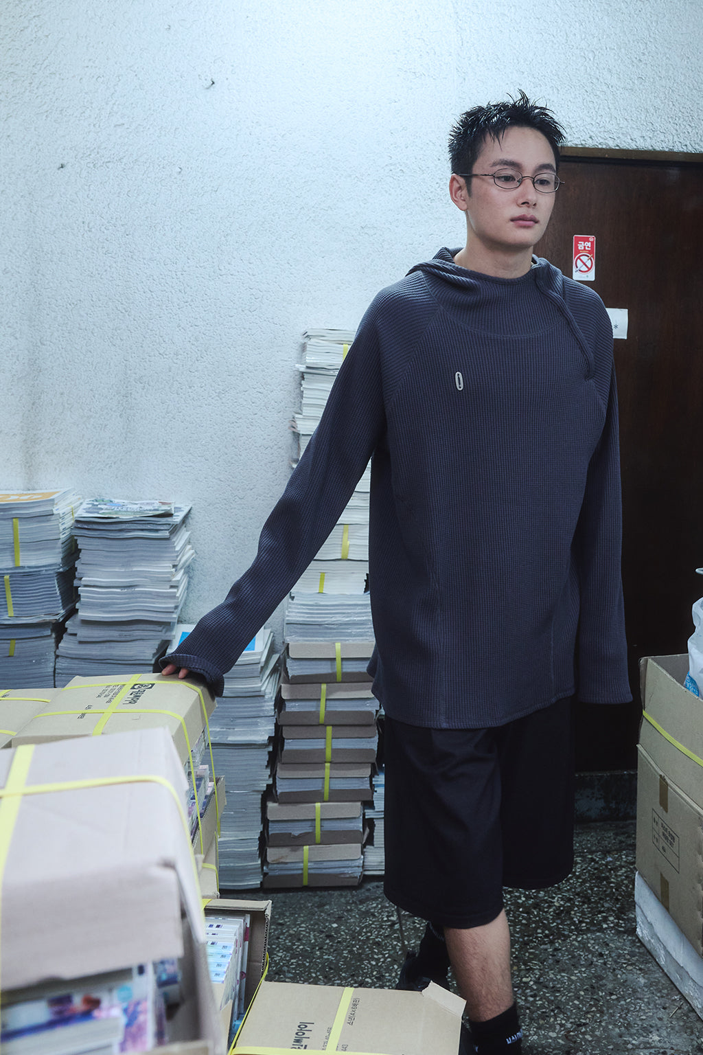 OVERSIZED WAFFLE HOODIE / DARK GRAY