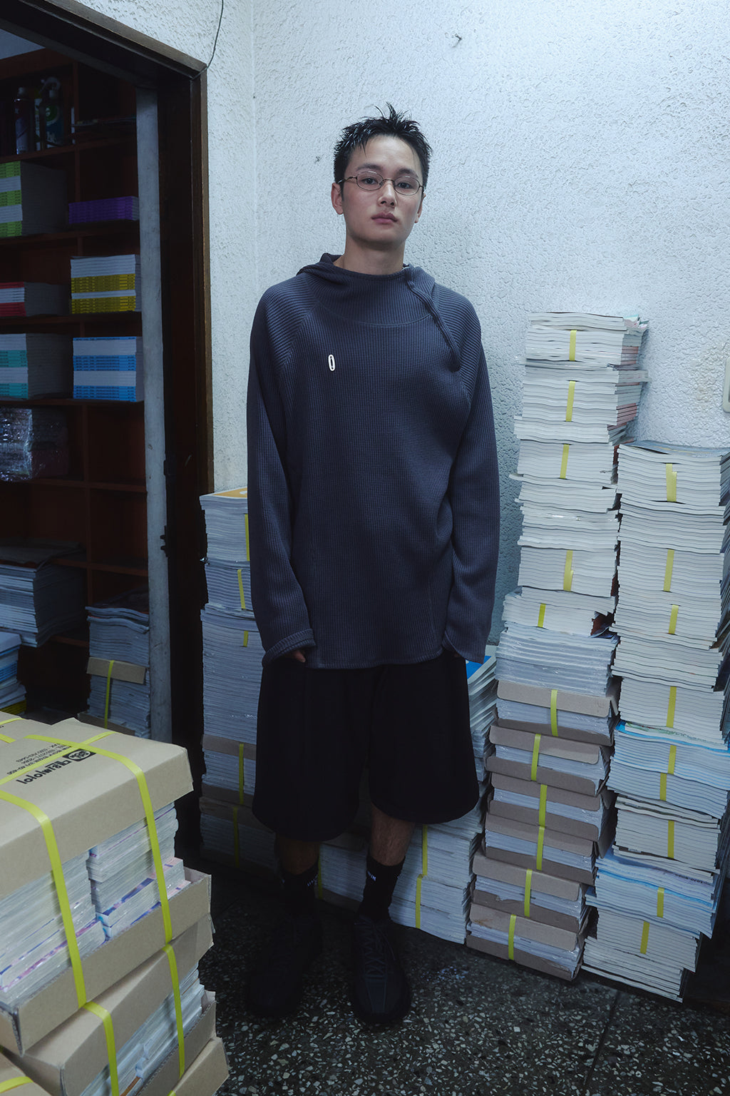 OVERSIZED WAFFLE HOODIE / DARK GRAY