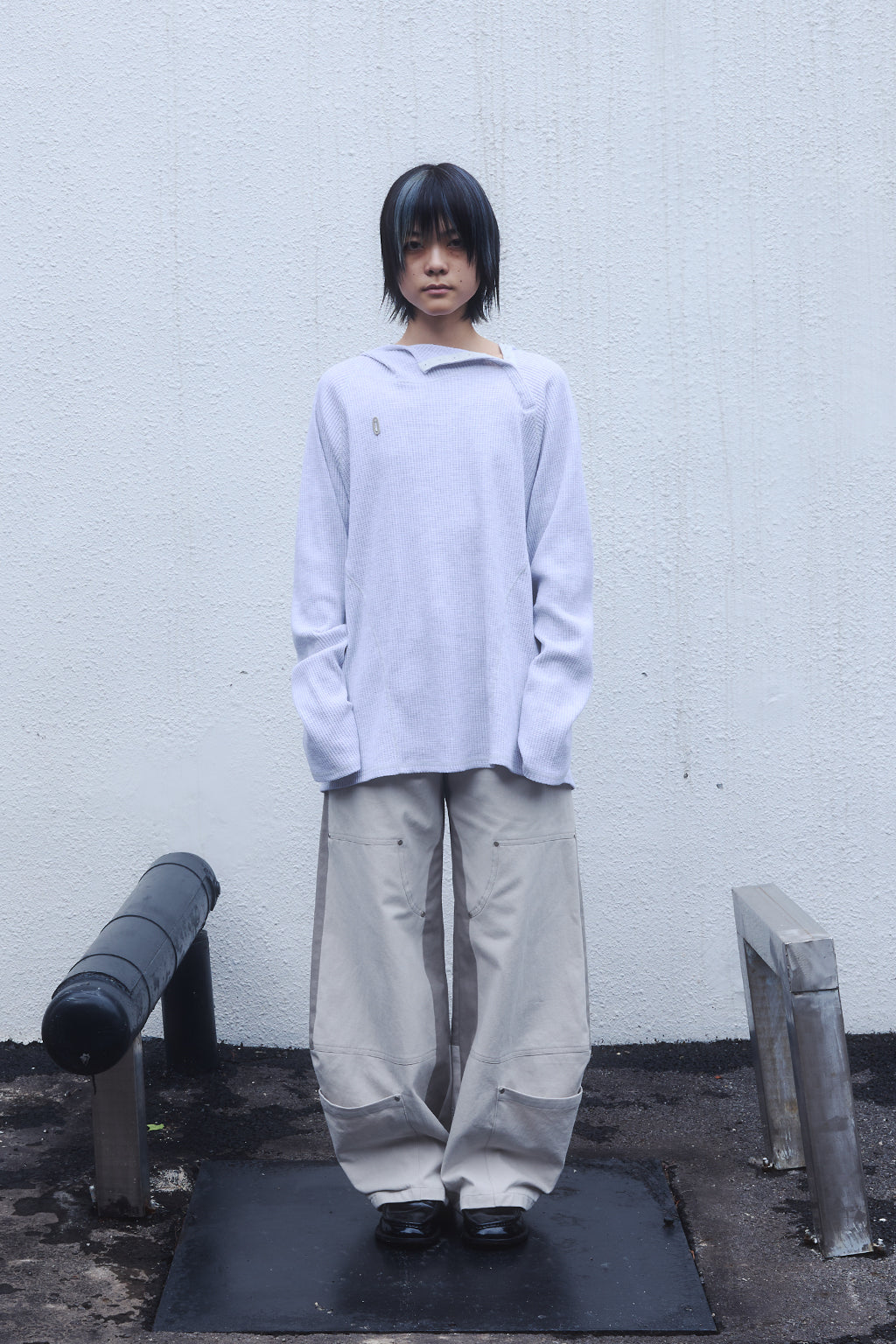 OVERSIZED WAFFLE HOODIE / LIGHT GRAY