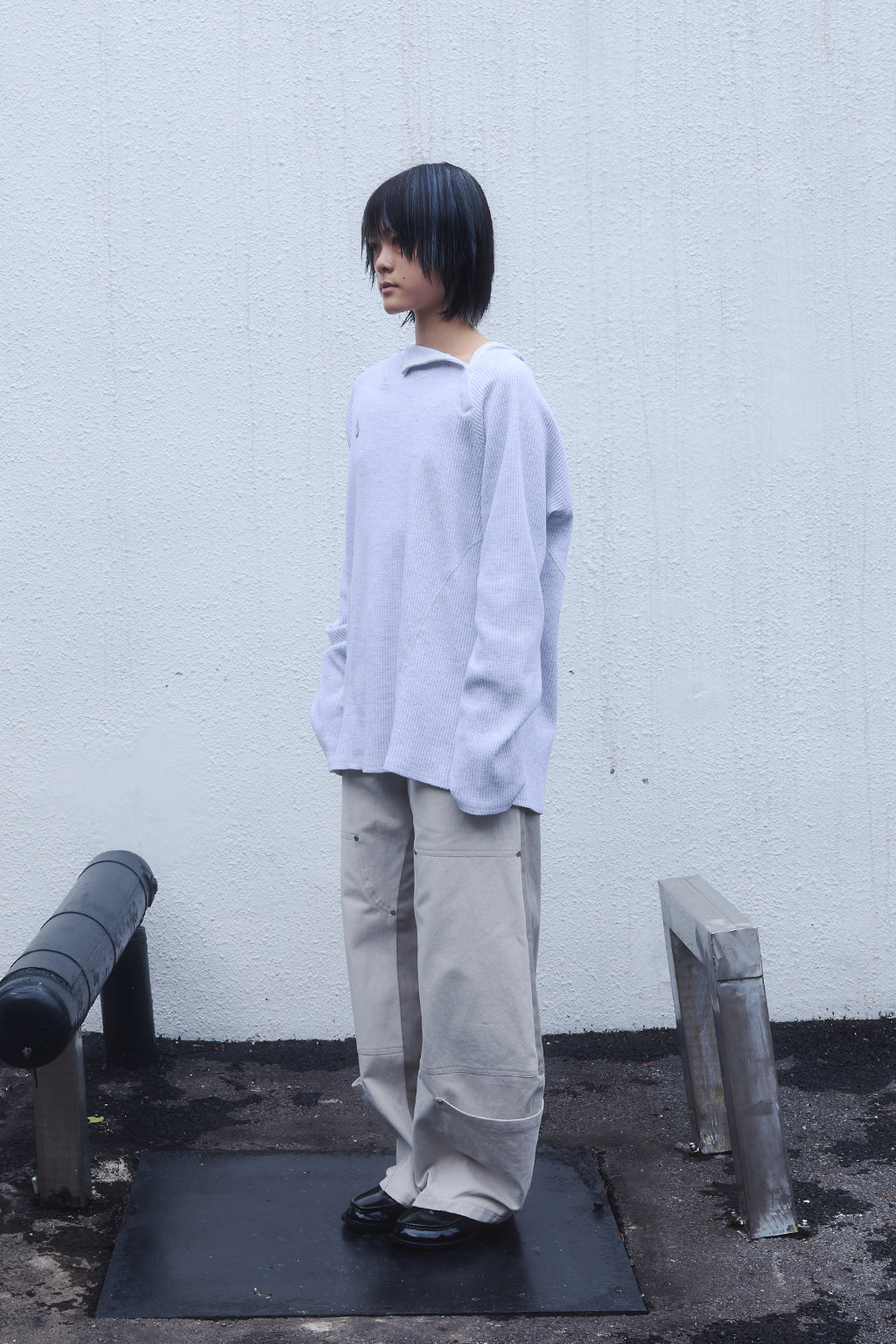 OVERSIZED WAFFLE HOODIE / LIGHT GRAY