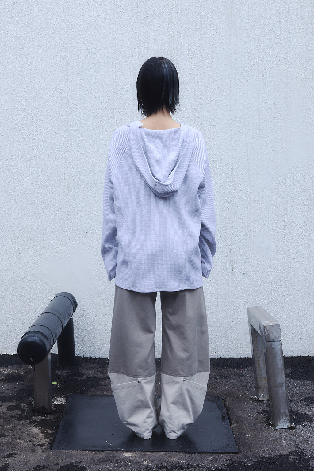 OVERSIZED WAFFLE HOODIE / LIGHT GRAY