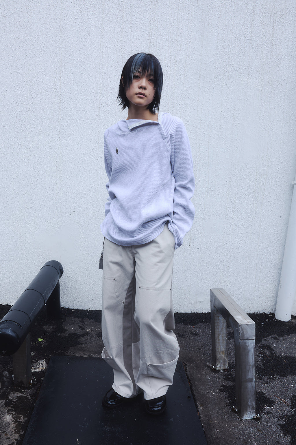 OVERSIZED WAFFLE HOODIE / LIGHT GRAY