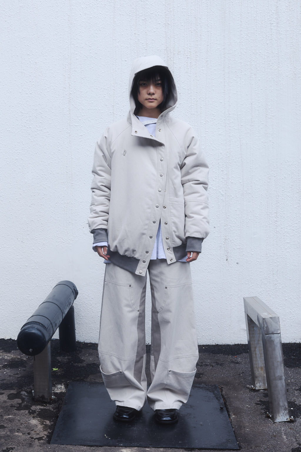 OVERSIZED WAFFLE HOODIE / LIGHT GRAY