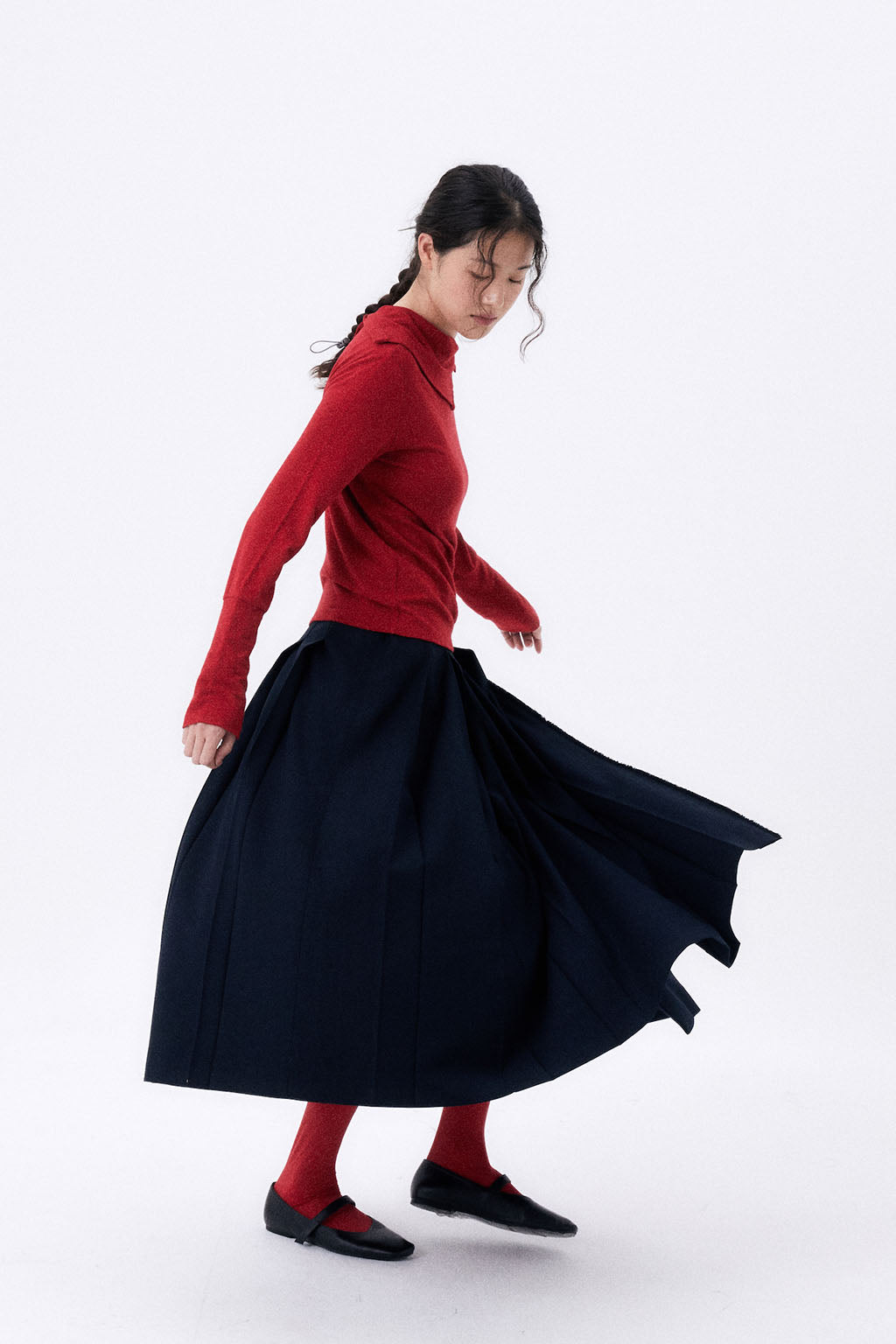 MAXI PLEATED WRAP SKIRT / NAVY