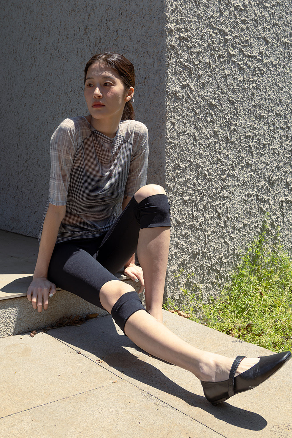 MESH CHECK TOP / BLACK