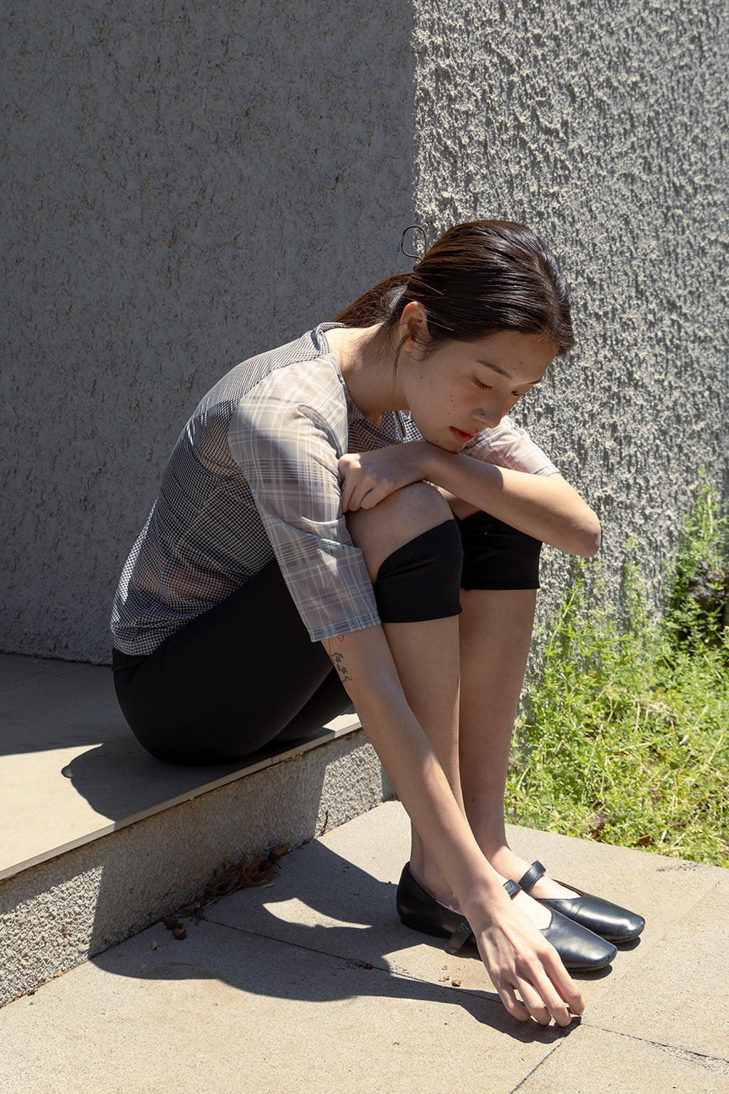 MESH CHECK TOP / BLACK