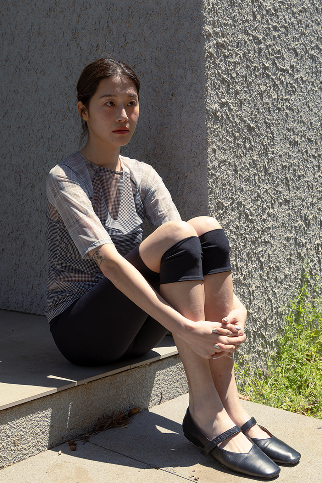 MESH CHECK TOP / BLACK