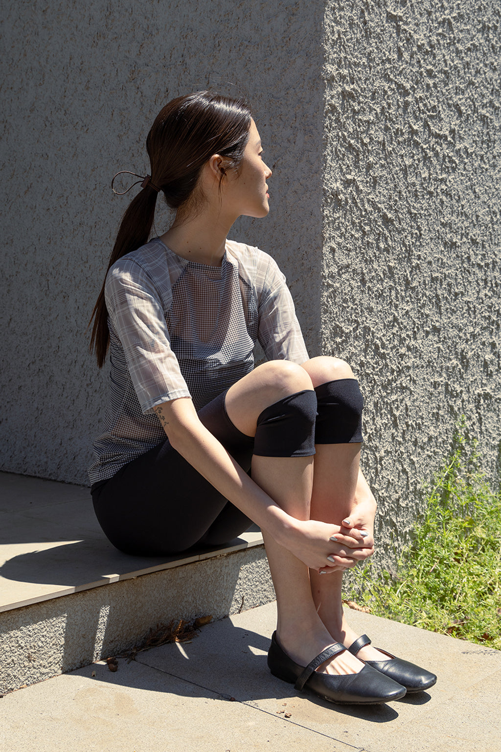 MESH CHECK TOP / BLACK