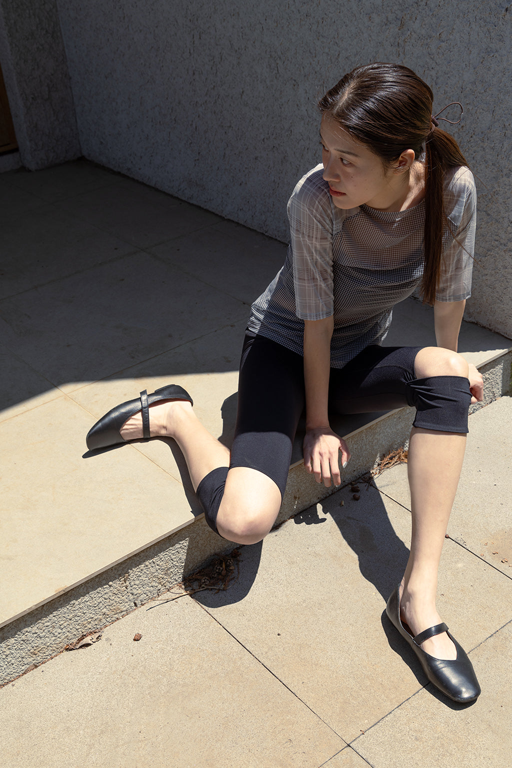 MESH CHECK TOP / BLACK