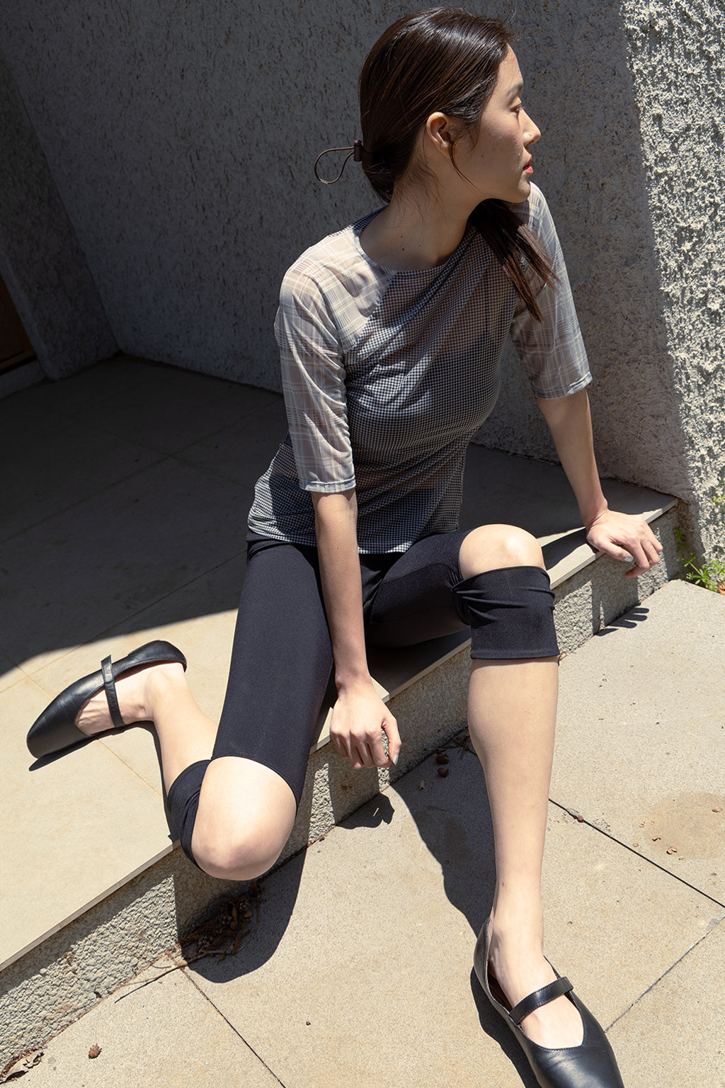 MESH CHECK TOP / BLACK