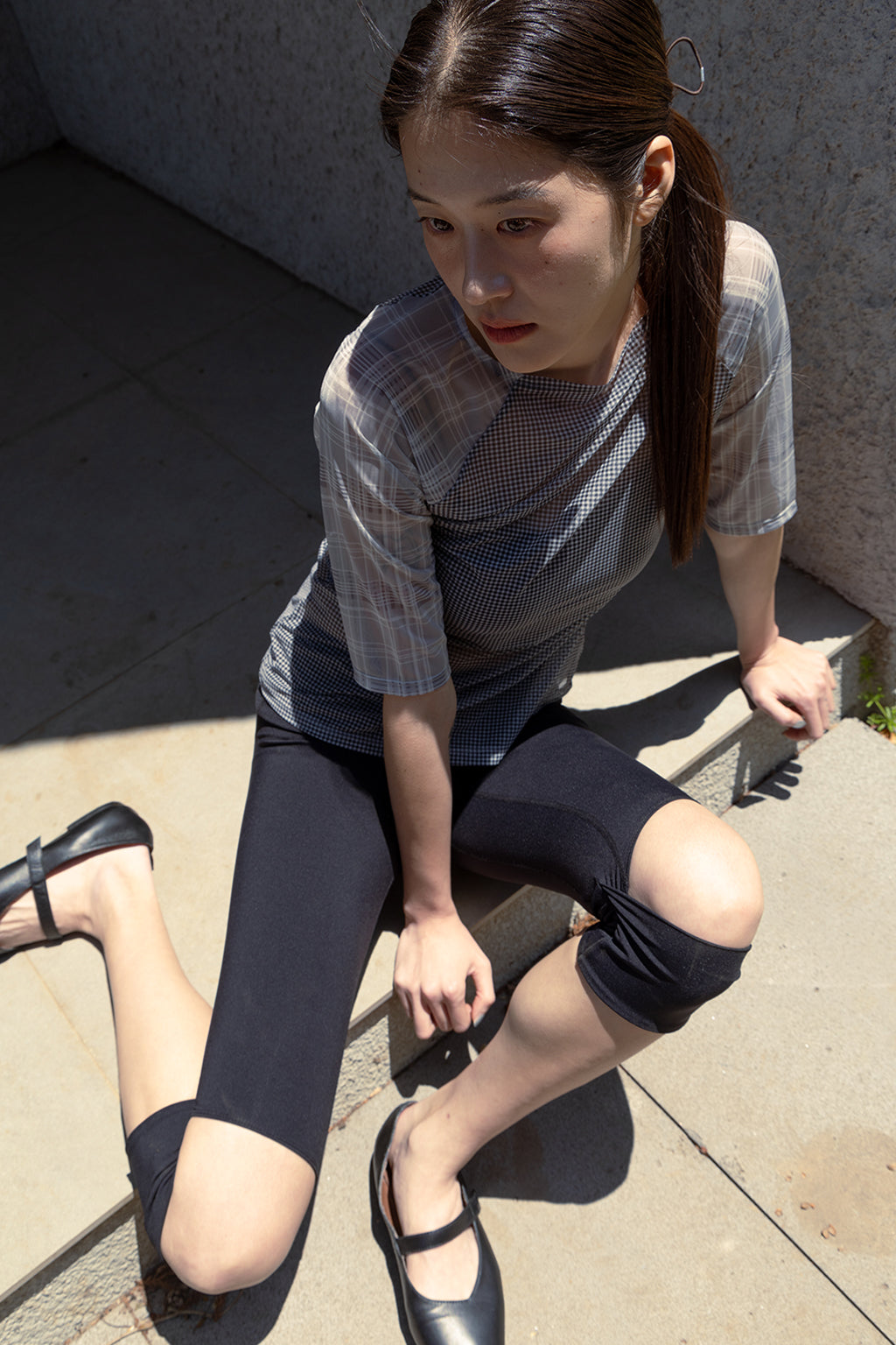 MESH CHECK TOP / BLACK