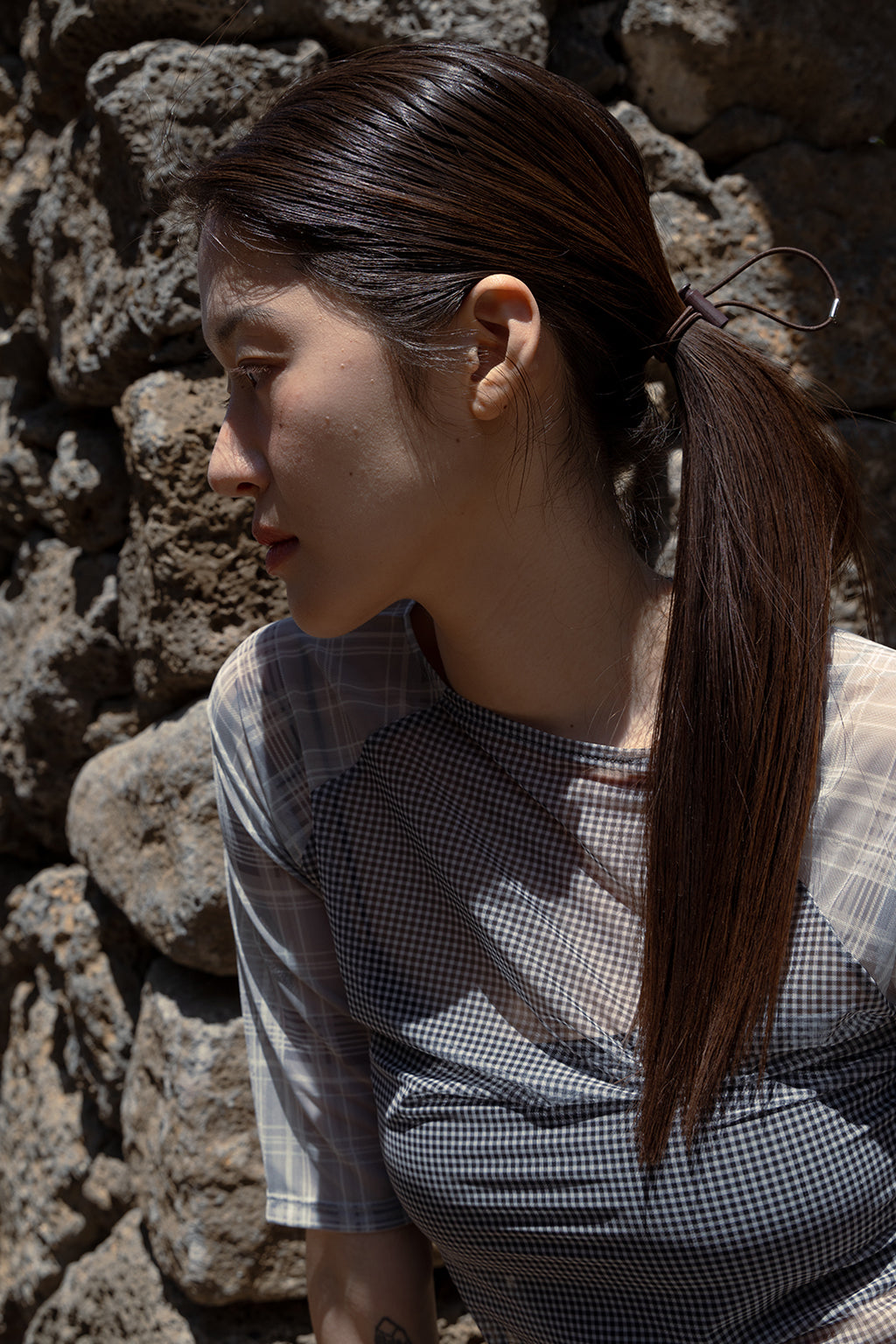 MESH CHECK TOP / BLACK