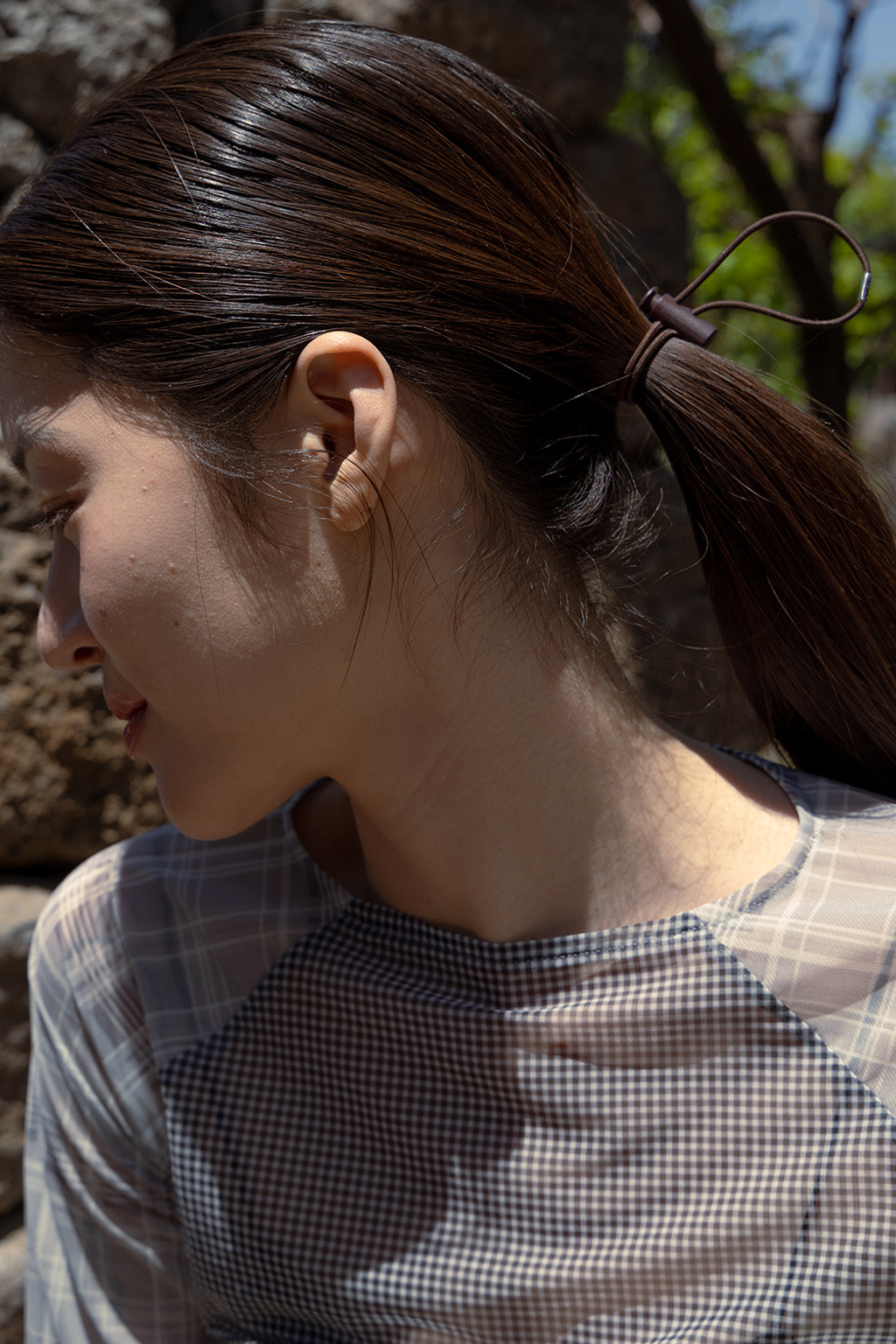 MESH CHECK TOP / BLACK