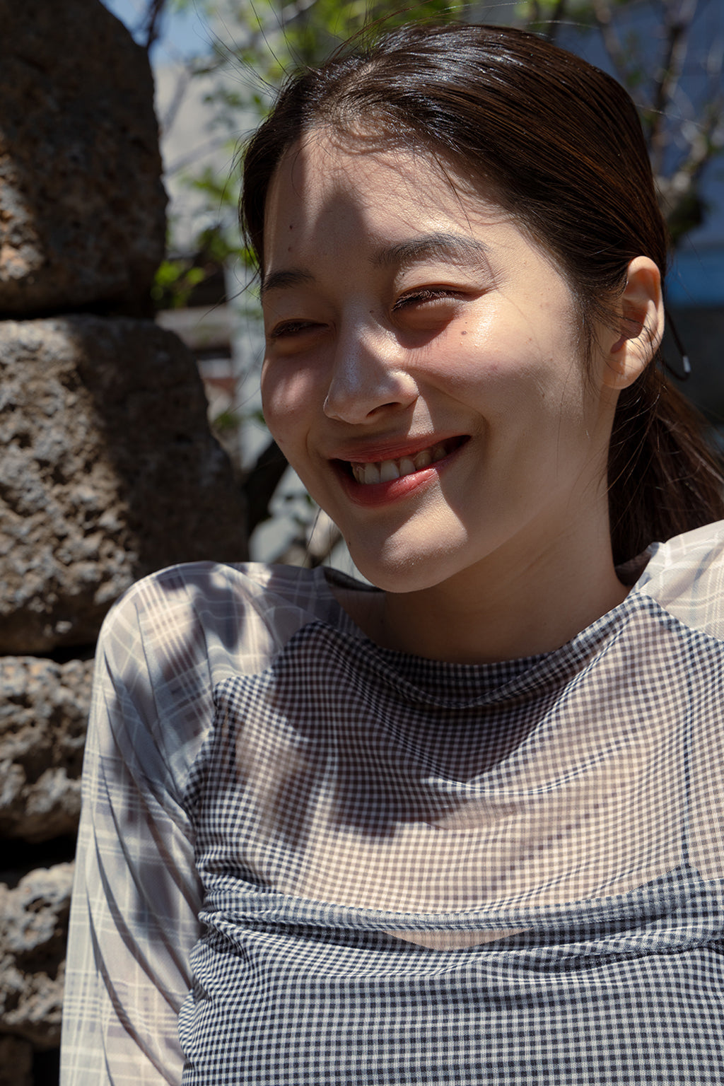 MESH CHECK TOP / BLACK