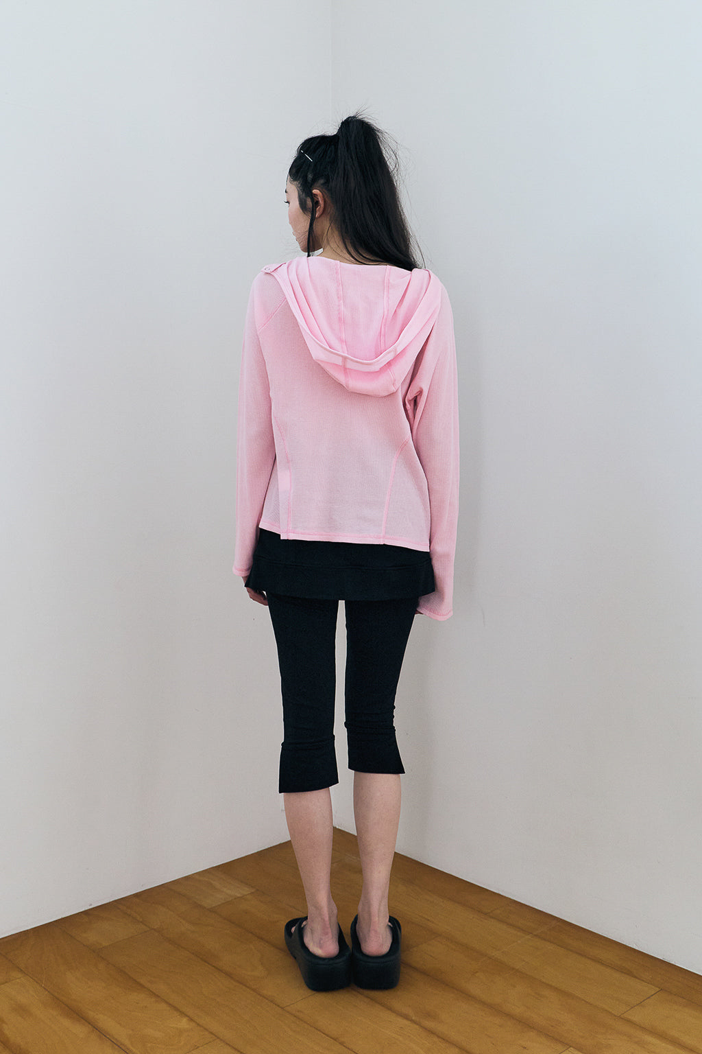 LIGHT SLIM WAFFLE HOODIE / PINK