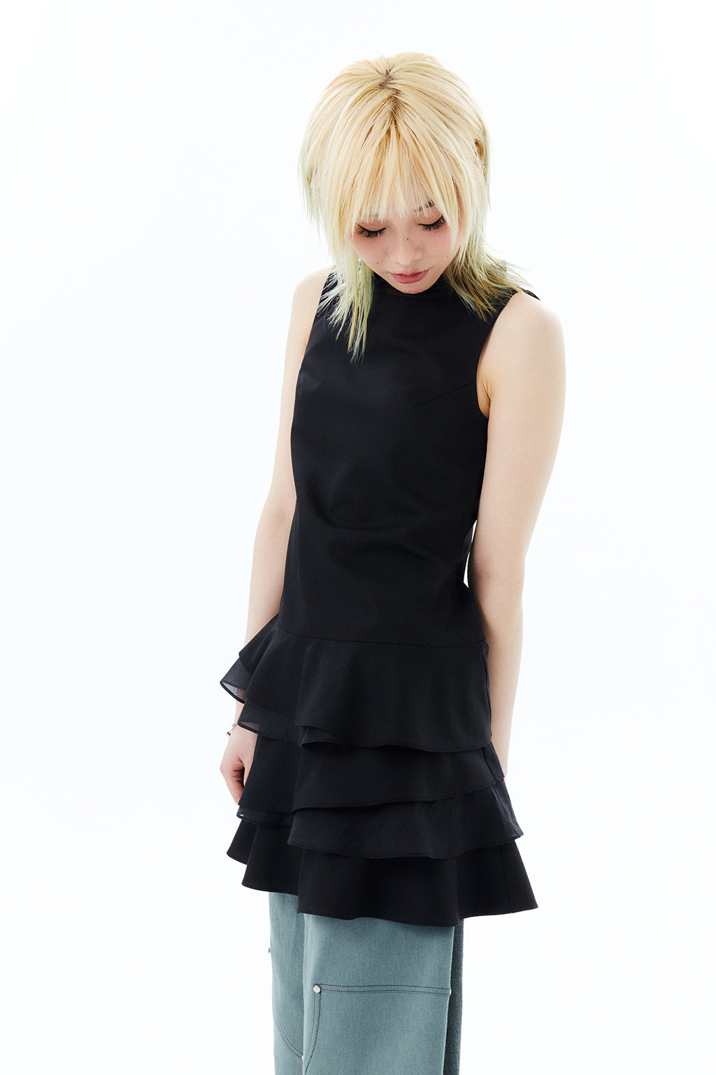 RIBBON TIE DRESS / BLACK