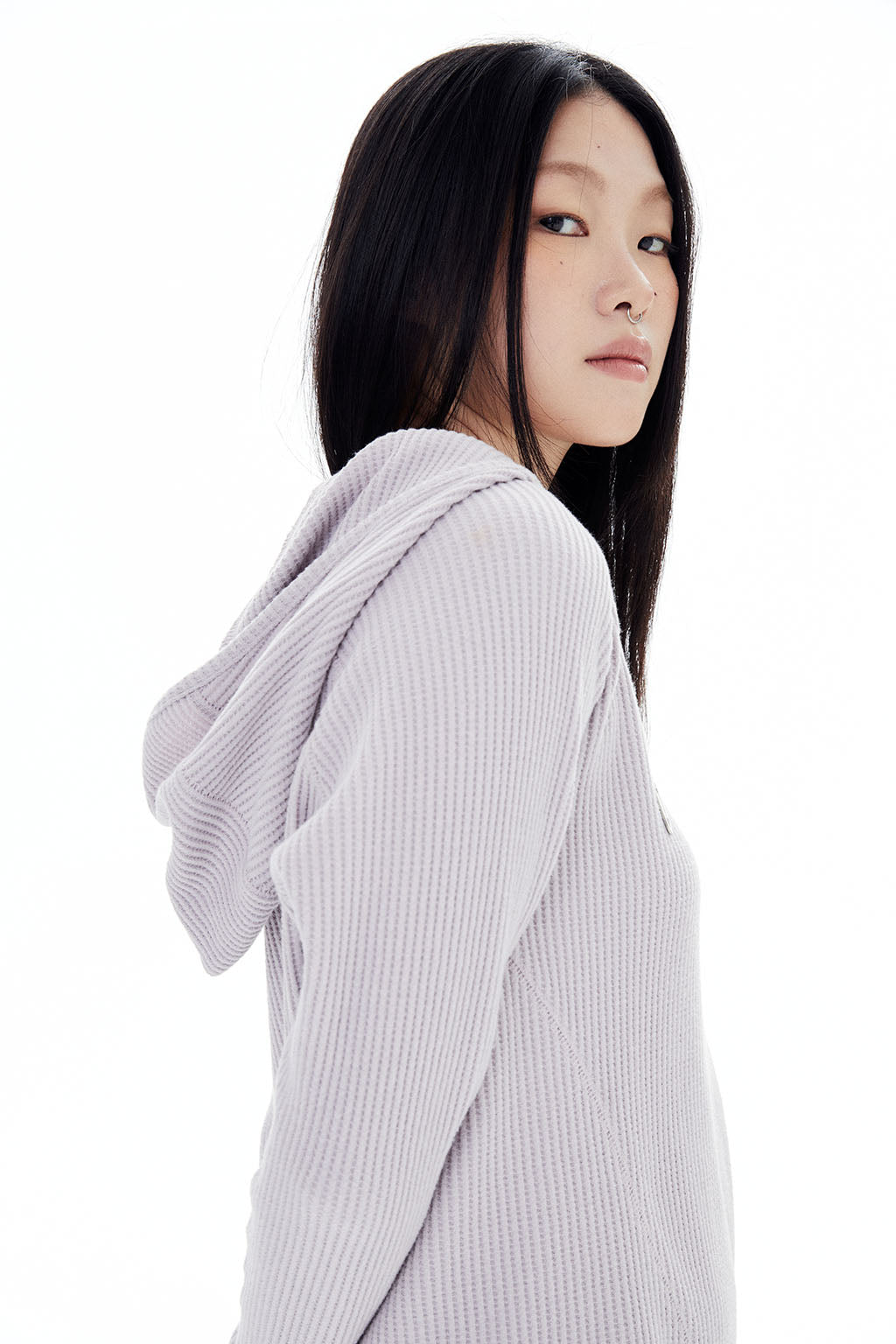 SLIM WAFFLE HOODIE / PALE PURPLE