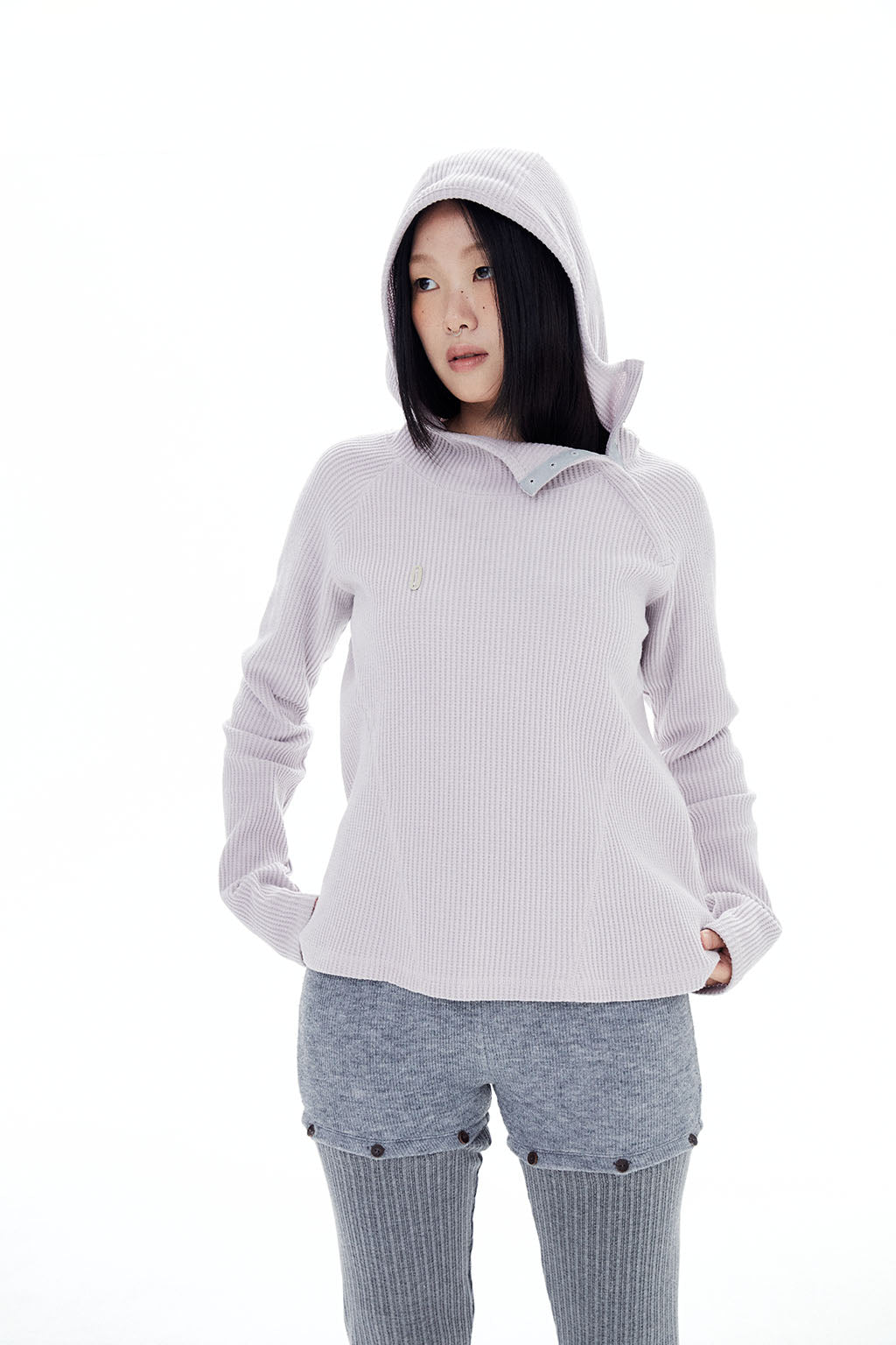 SLIM WAFFLE HOODIE / PALE PURPLE