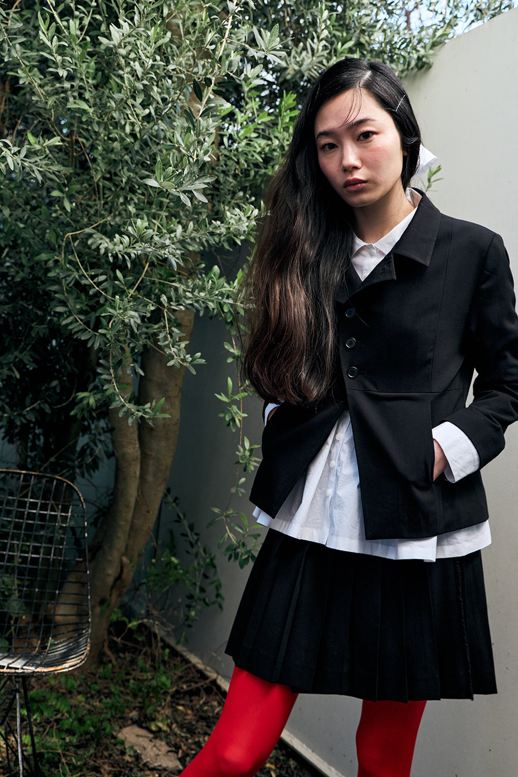 GATHERED MODULAR SHIRT / WHITE