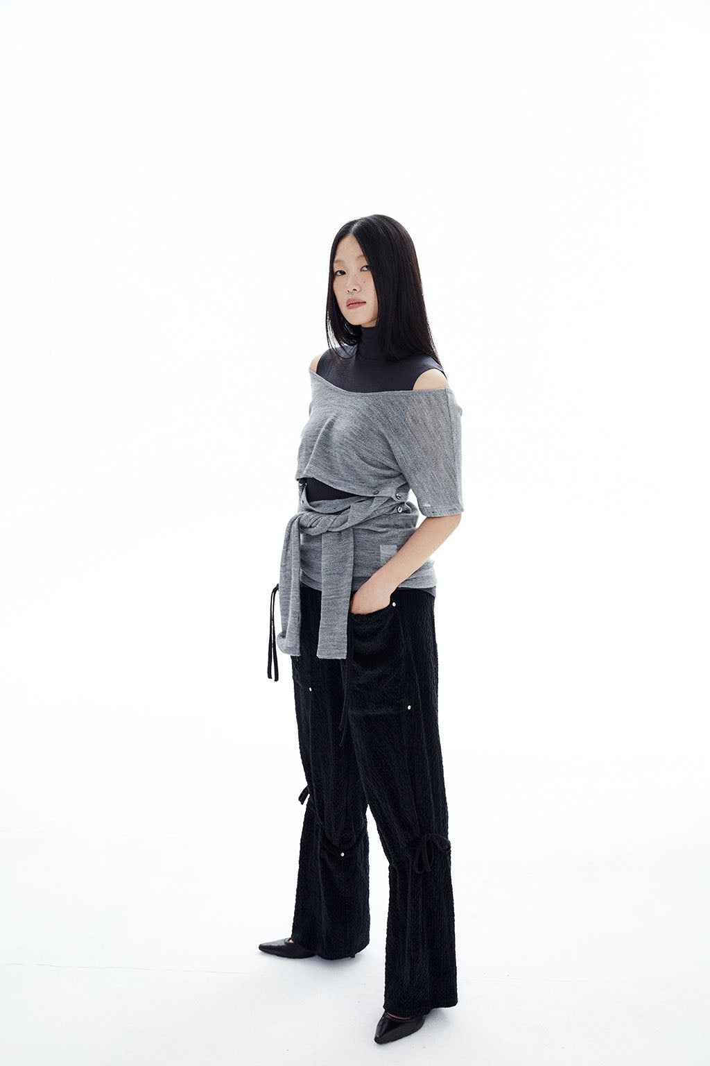 WOOL BUTTONS KNIT TOP / GRAY