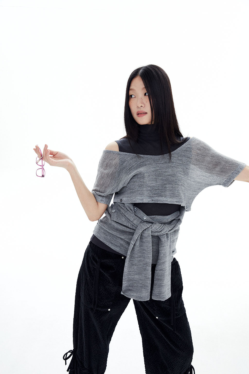 WOOL BUTTONS KNIT TOP / GRAY