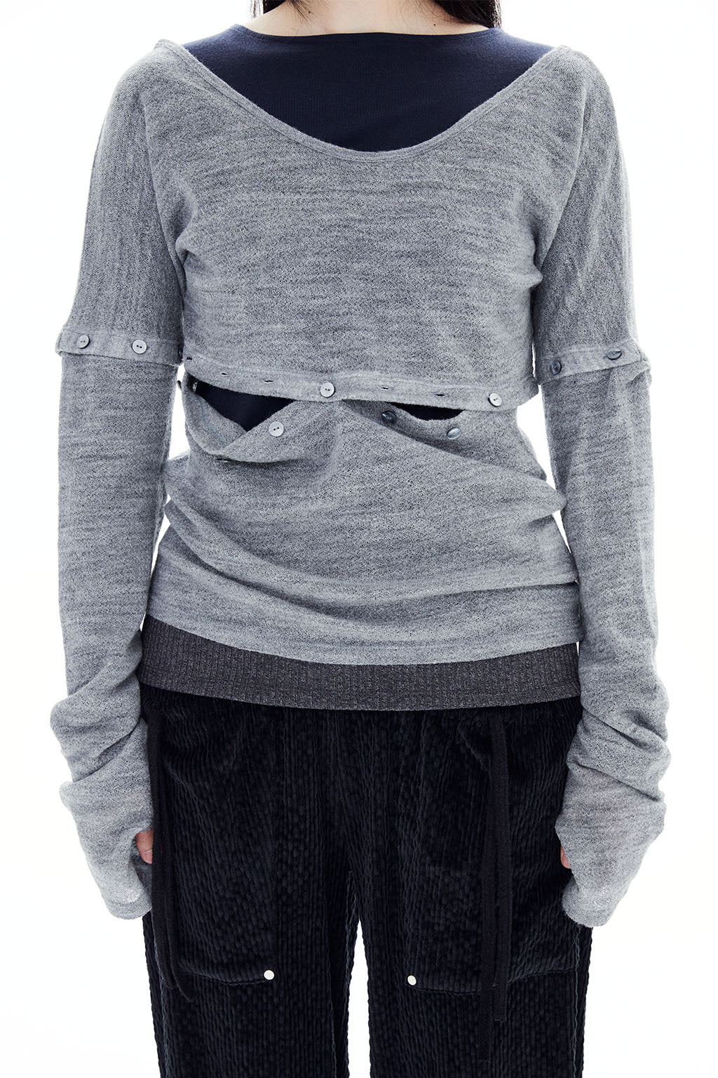 WOOL BUTTONS KNIT TOP / GRAY