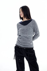 WOOL BUTTONS KNIT TOP / GRAY