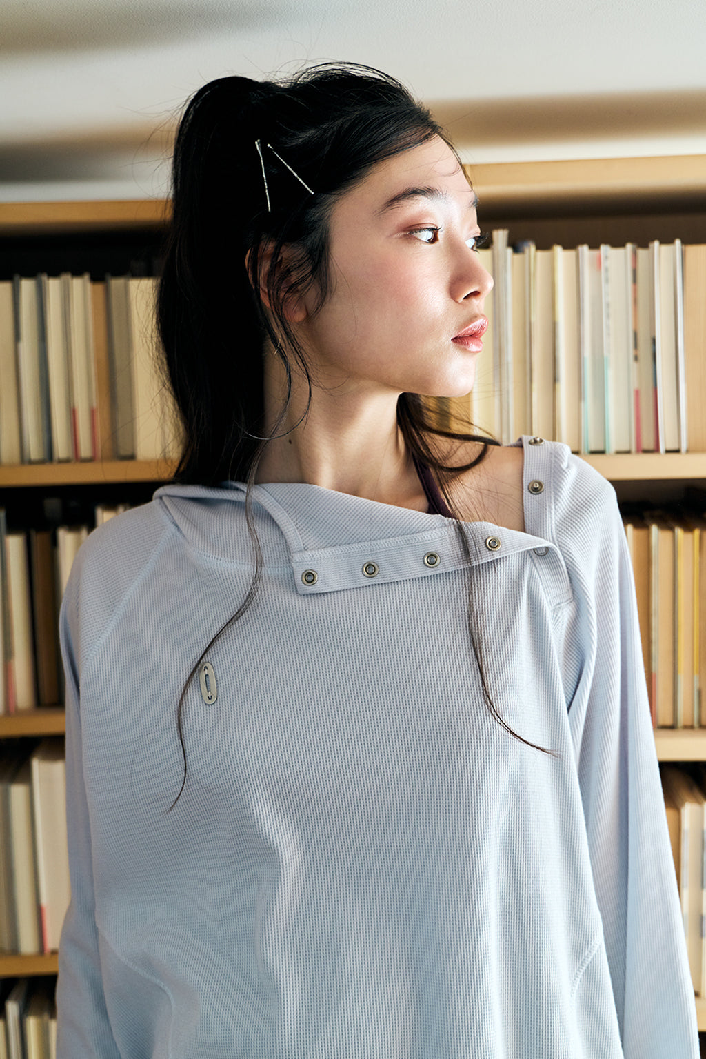 LIGHT OVERSIZED WAFFLE HOODIE / BABY BLUE