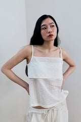 DOUBLE-LAYER CHECK TOP / WHITE