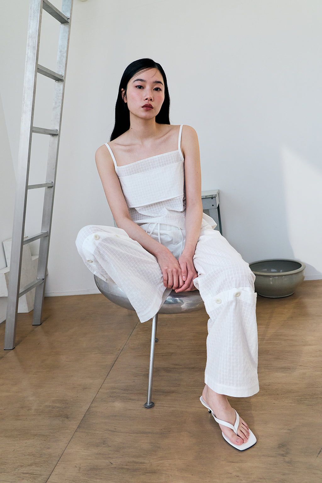 DOUBLE-LAYER CHECK TOP / WHITE