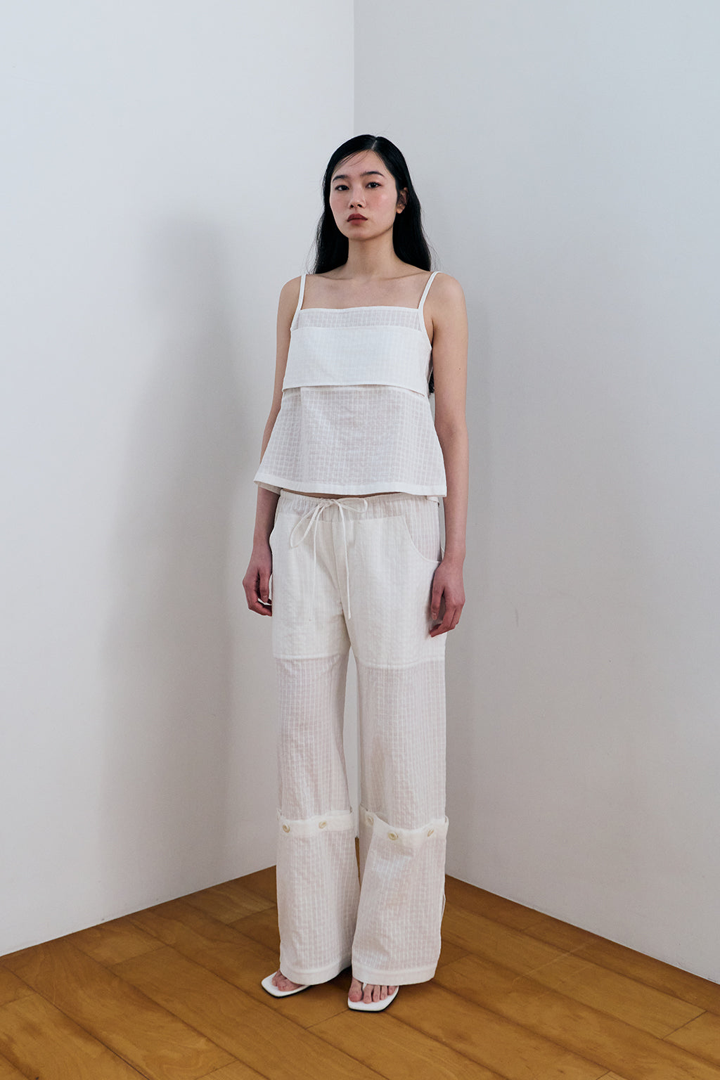 DOUBLE-LAYER CHECK TOP / WHITE