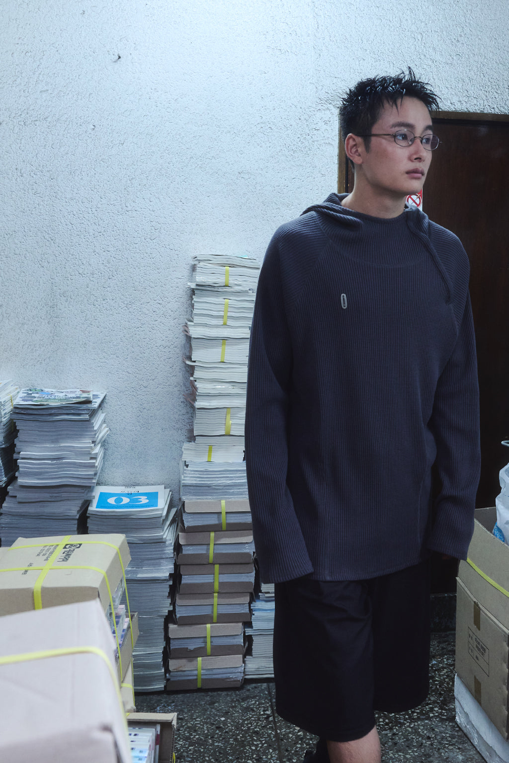 OVERSIZED WAFFLE HOODIE / DARK GRAY