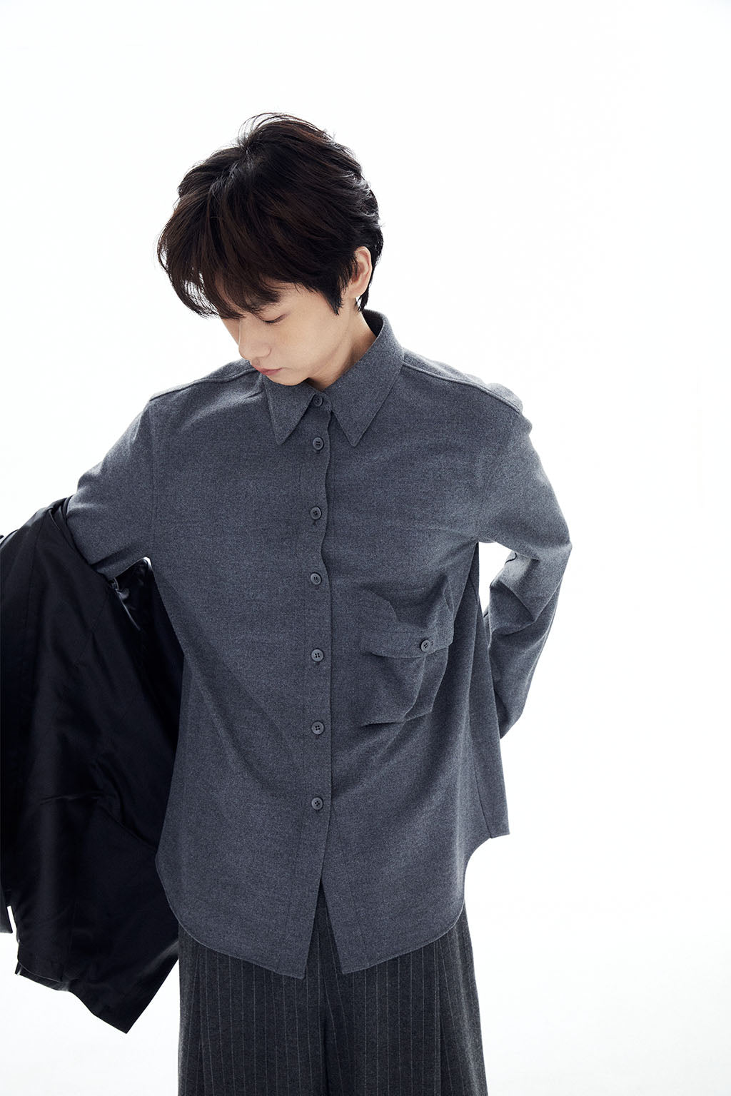 HEAVY WOOL POCKET SHIRT / GRAY