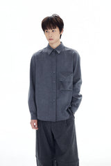 HEAVY WOOL POCKET SHIRT / GRAY