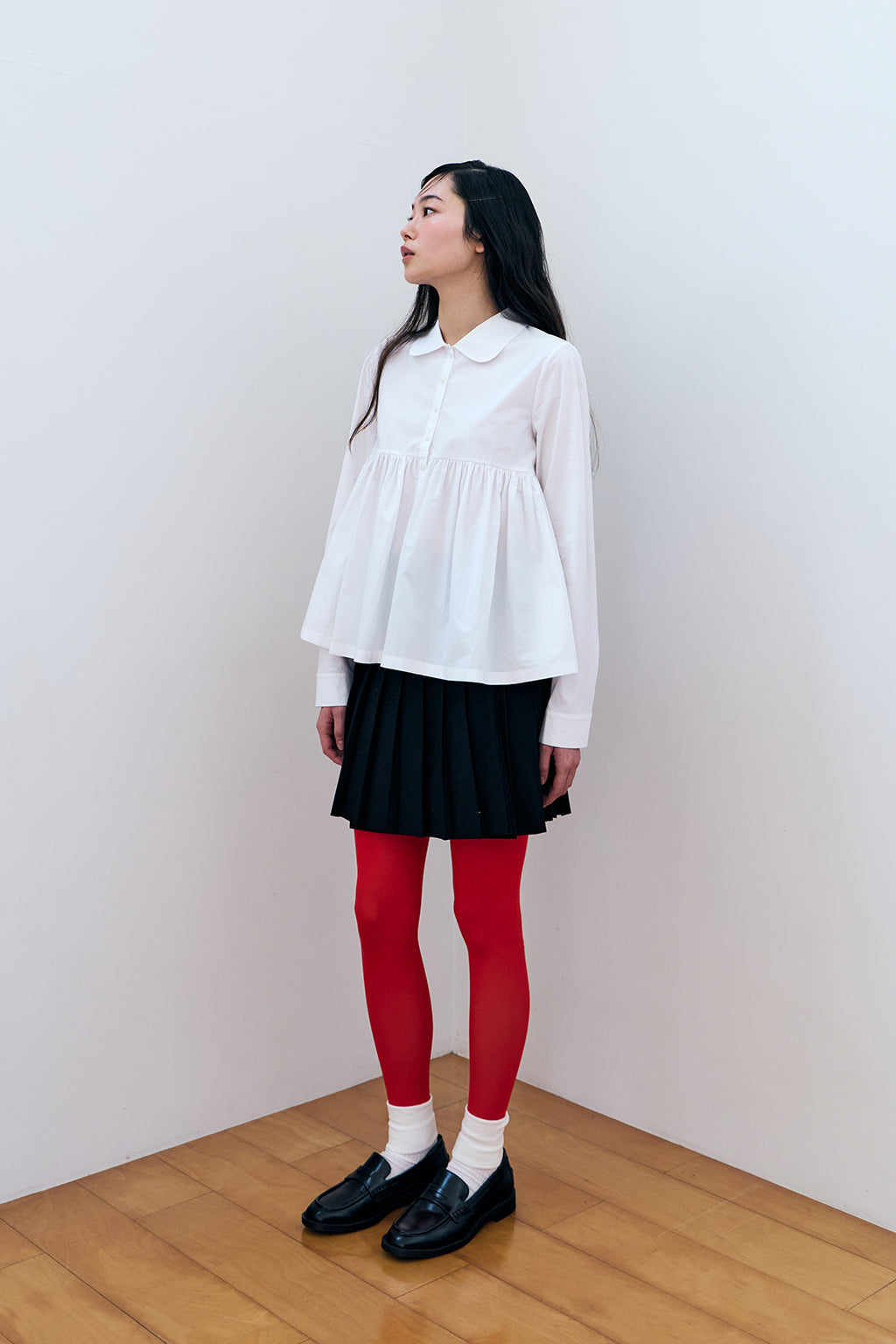 GATHERED MODULAR SHIRT / WHITE