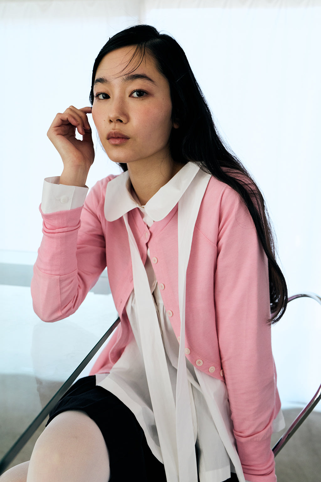 MODULAR RUFFLE CARDIGAN / PINK