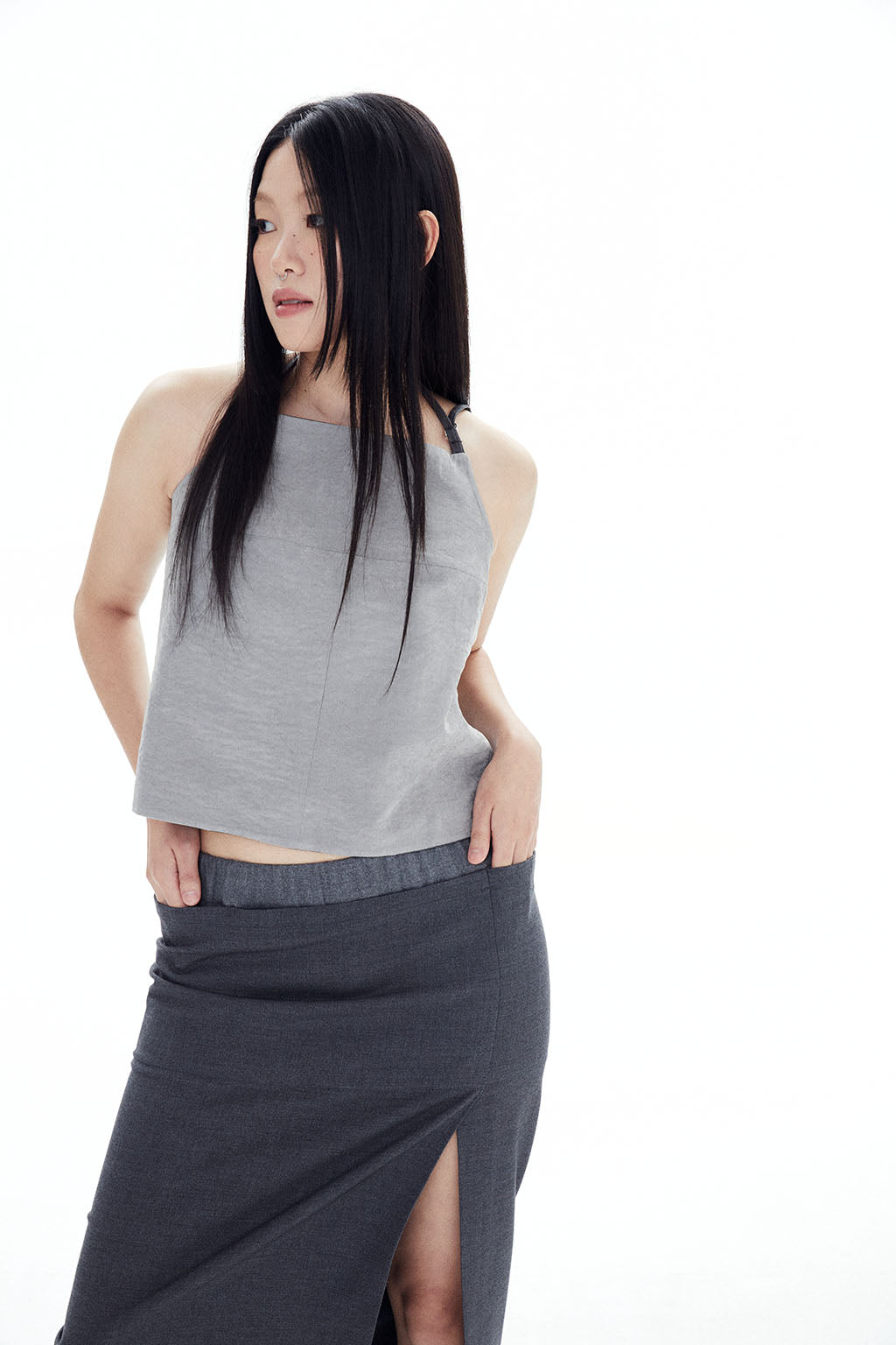 REVERSIBLE HALTER TOP / GRAY