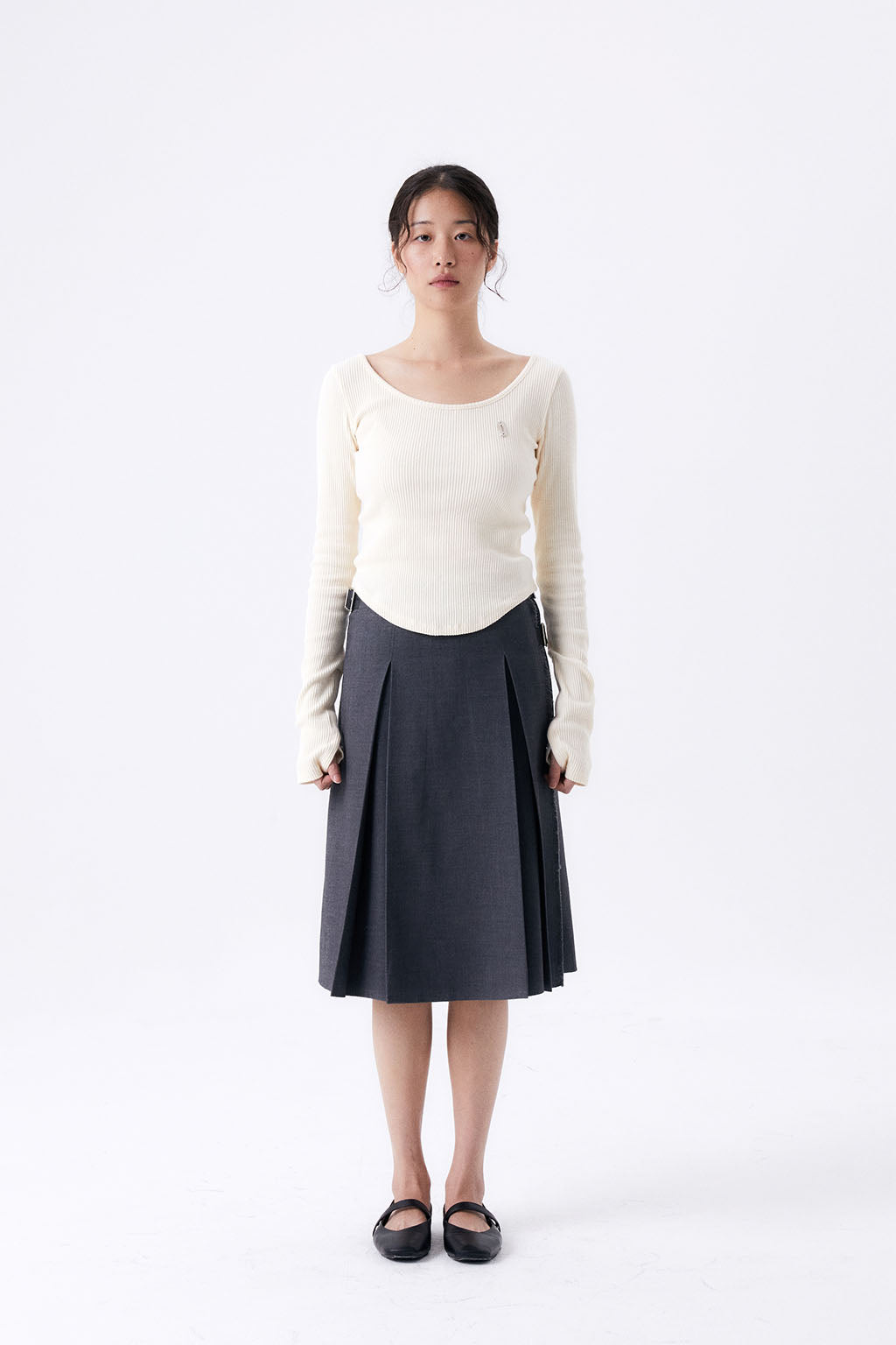 MIDI PLEATED WRAP SKIRT 2 / GRAY