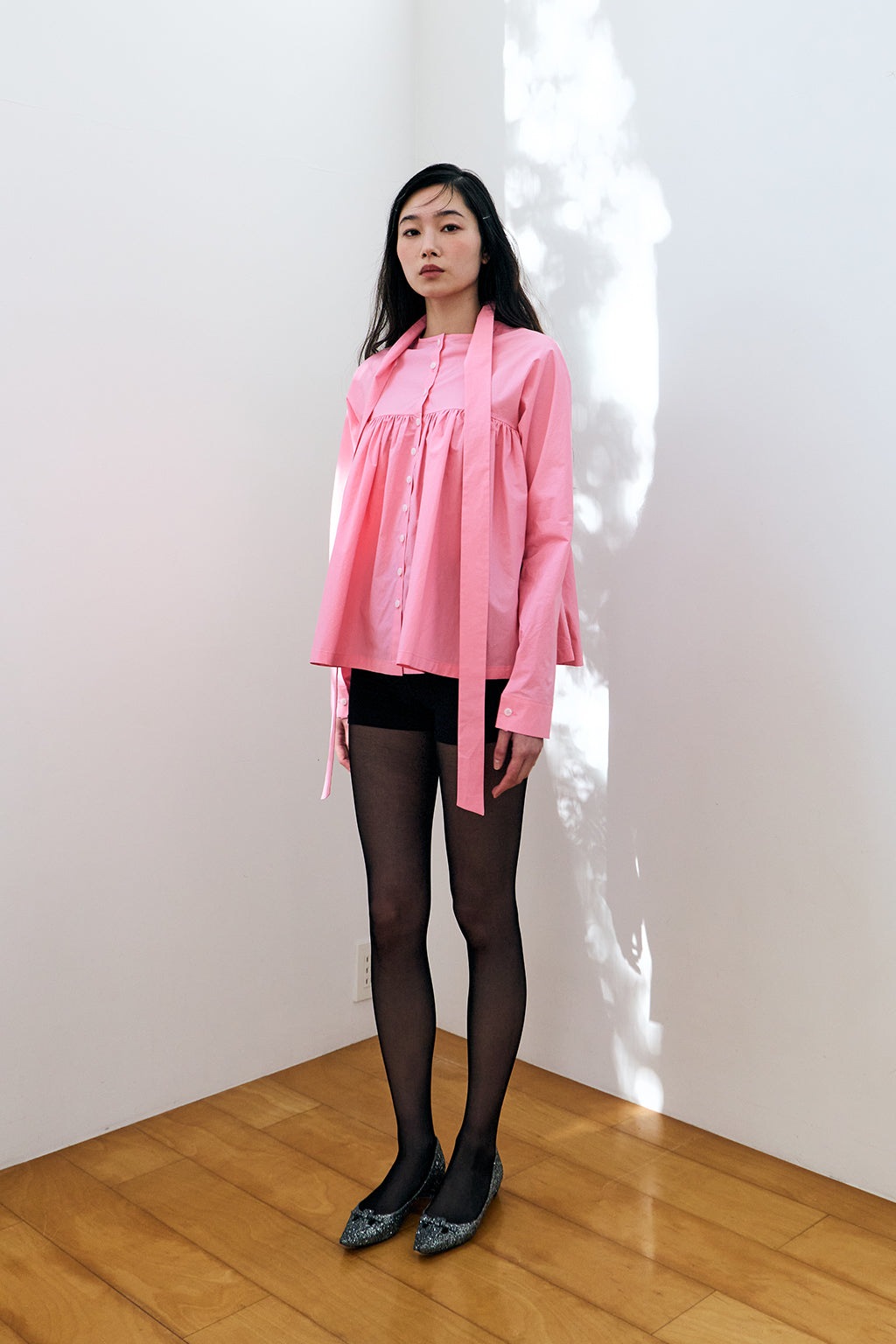 GATHERED MODULAR SHIRT / PINK