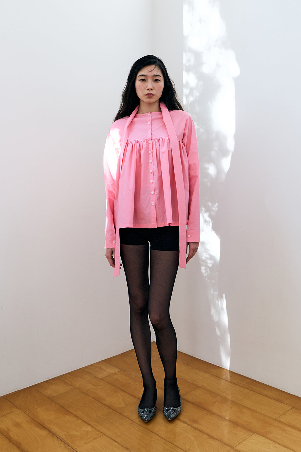GATHERED MODULAR SHIRT / PINK