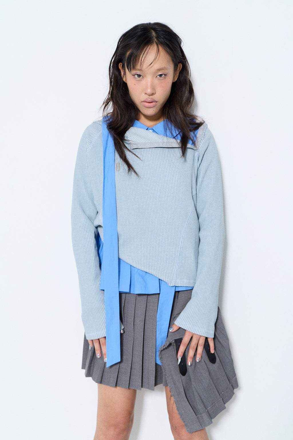 PIGMENT SLIM WAFFLE HOODIE / BLUE