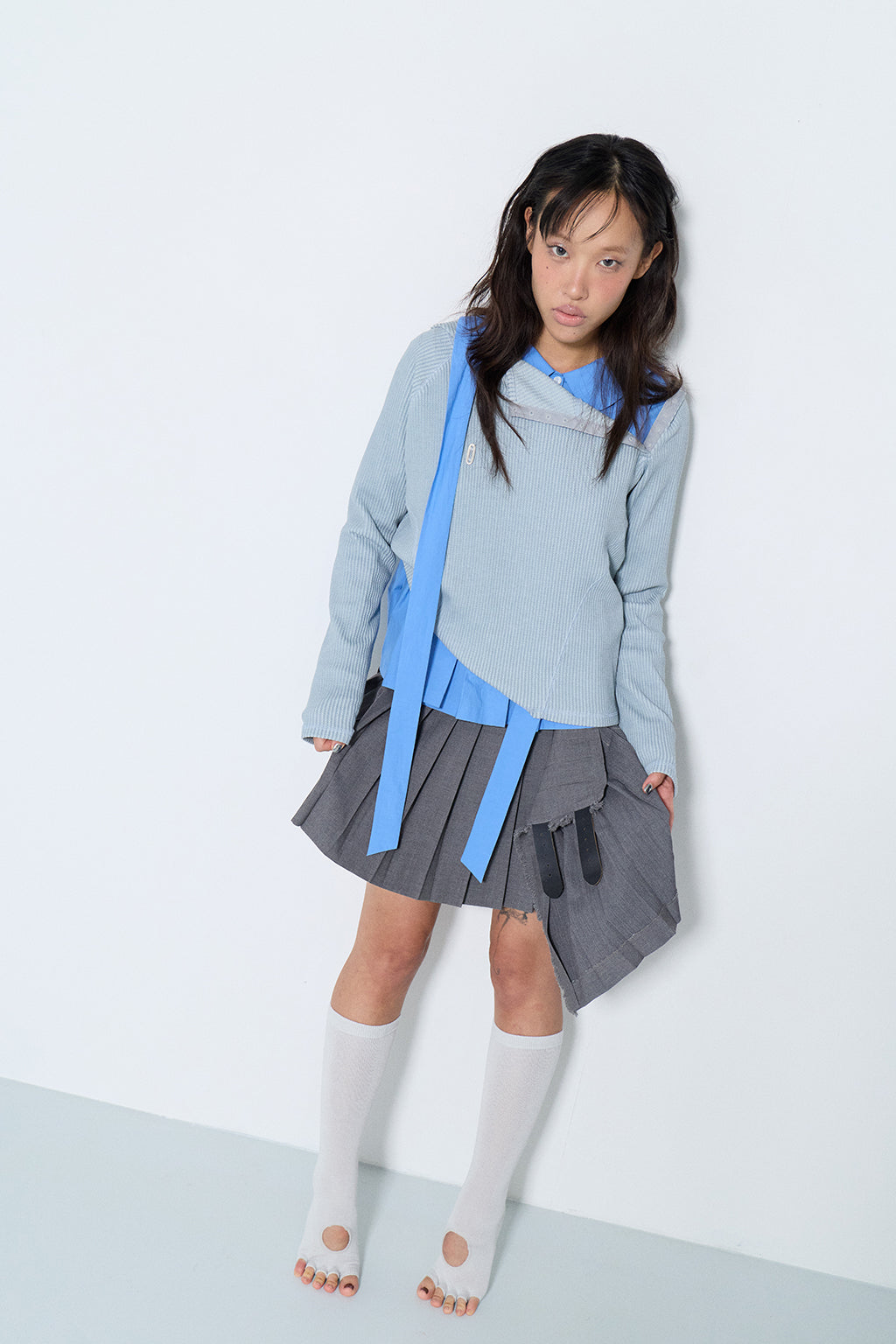 PIGMENT SLIM WAFFLE HOODIE / BLUE