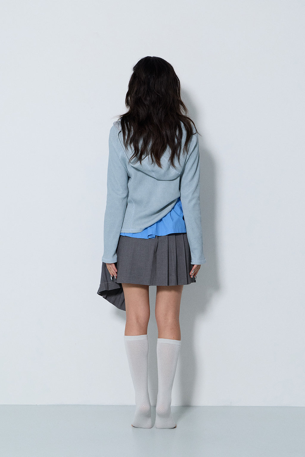 PIGMENT SLIM WAFFLE HOODIE / BLUE
