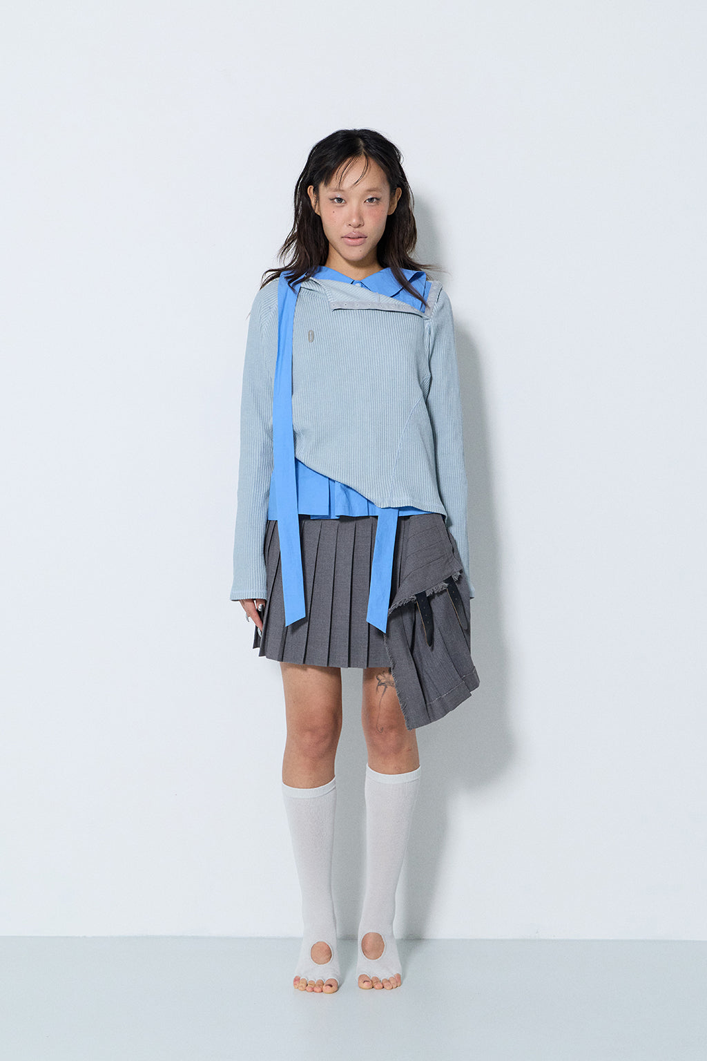 PIGMENT SLIM WAFFLE HOODIE / BLUE